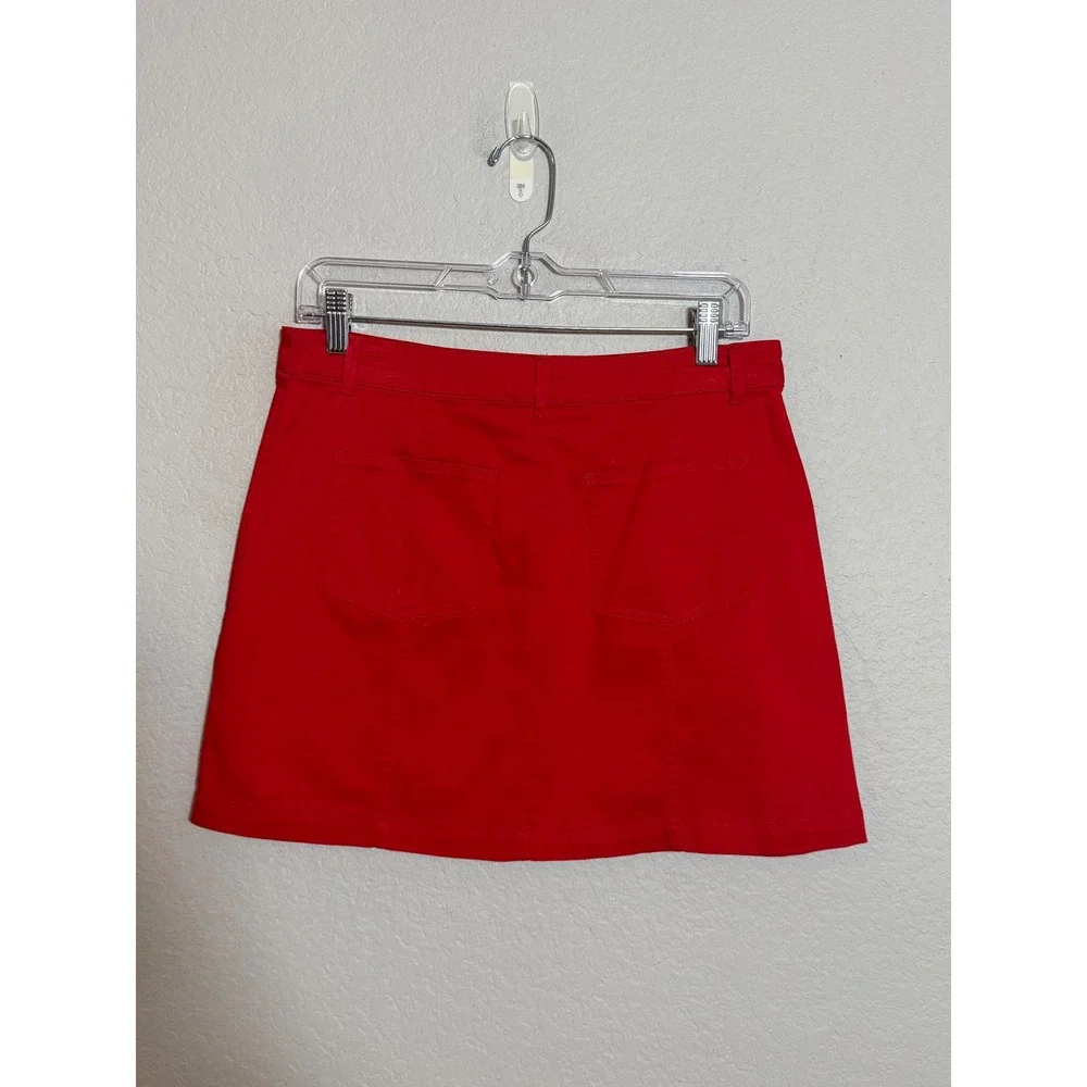 Bongo VNTG Red Button Front A Line Mini Skirt Women's Size Medium Cotton Spandex
